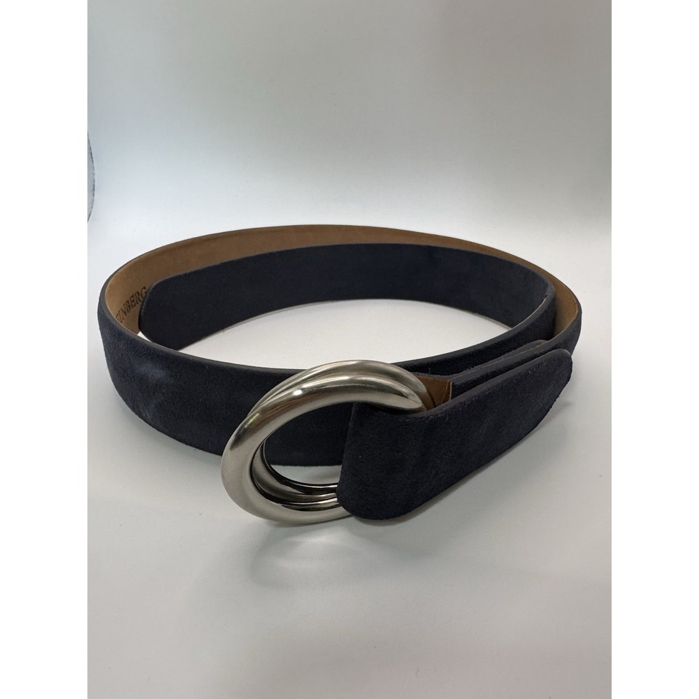 W‎ Kleinberg Navy Blue Suede Custom Leather Belt Belt Sz 34 NWOT Loop Buckle Lux